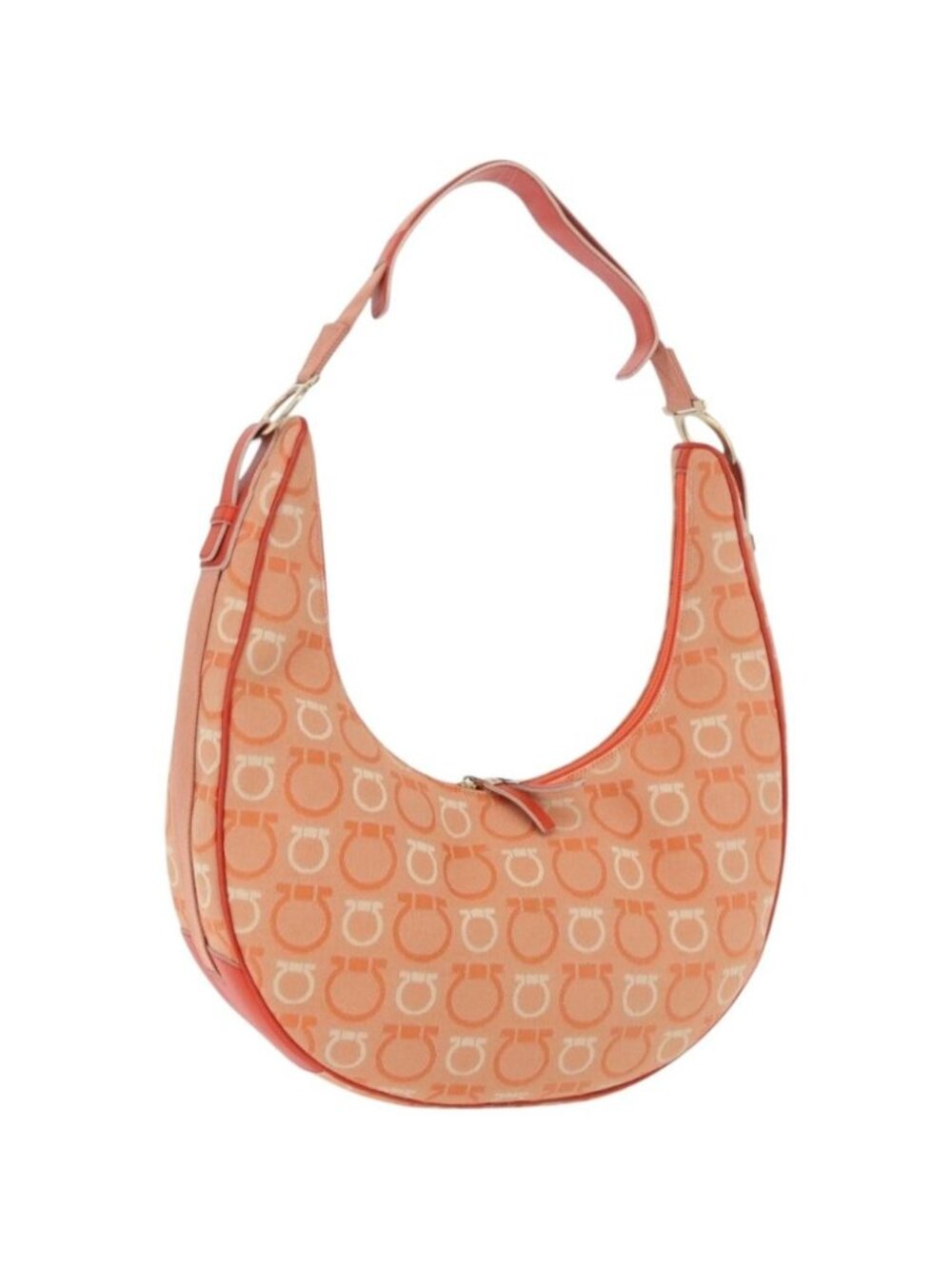 Salvatore Ferragamo Gancini Shoulder Bag Canvas Orange Gold